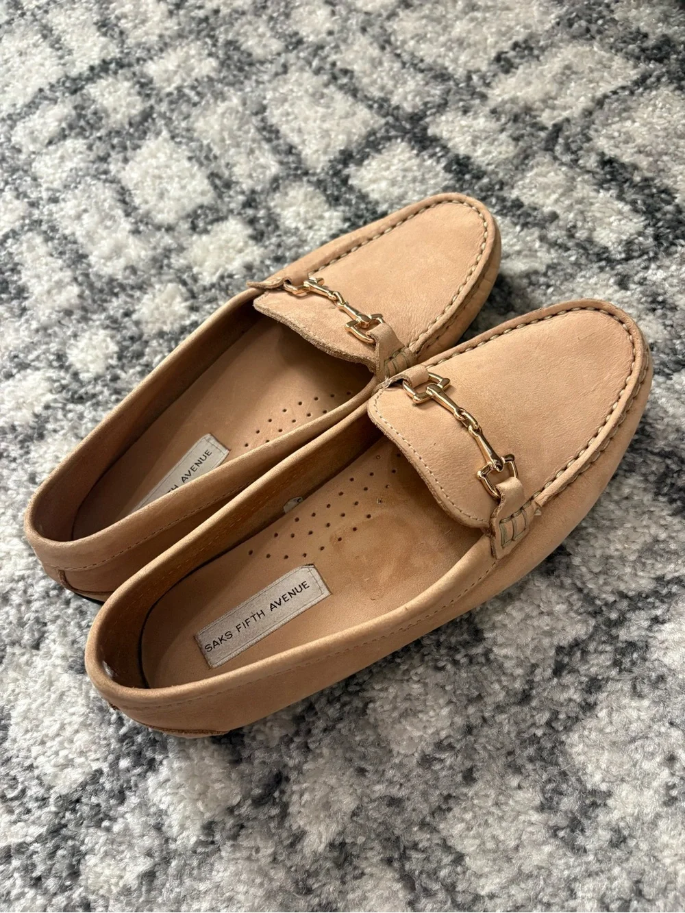 Saks Fifth Avenue Light Brown Leather Men’s Horsebit Loafers